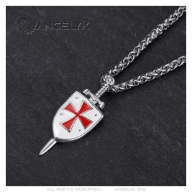 Pendentif Templier L'épée et le Bouclier Acier inoxydable Argent27613