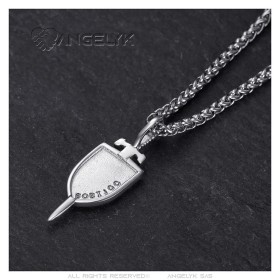 Templar Sword and Shield Pendant Stainless steel Silver27614