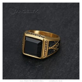 Freemason Ring Stainless Steel Gold Black Onyx Square27668