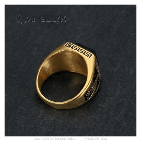 Freemason Ring Stainless Steel Gold Black Onyx Square27669