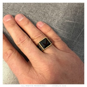 Anillo Masón Acero Inoxidable Oro Negro Onyx Cuadrado27670