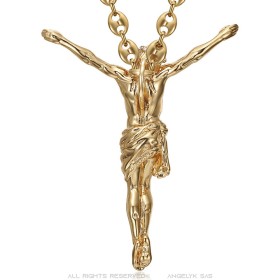 Large pendant of the lord Christ without cross Steel Gold Coffee bean27740