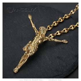 Large pendant of the lord Christ without cross Steel Gold Coffee bean27741