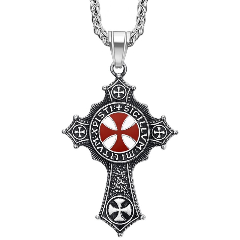 Pendentif templier Croix rouge xpisti sigillum militum Chaîne 60cm27759