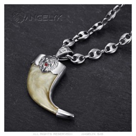 Lion Claw Ruby Diamond Coffee Bean Chain Pendant Silver27789