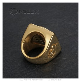 Ring Napoleon I., quadratisch Edelstahl Gold 4 Rubin Rot27804