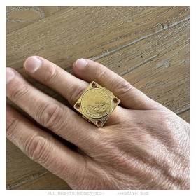 Ring Napoleon I., quadratisch Edelstahl Gold 4 Rubin Rot27805