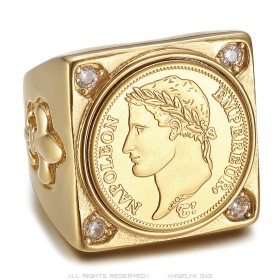 Napoleon 1er anillo cuadrado Acero inoxidable Oro 4 Diamantes27816