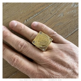 Ring Napoleon I., quadratisch Edelstahl Gold 4 Diamanten27819