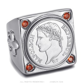 Ring Napoleon 1er square Stainless steel Silver 4 Red Ruby27837