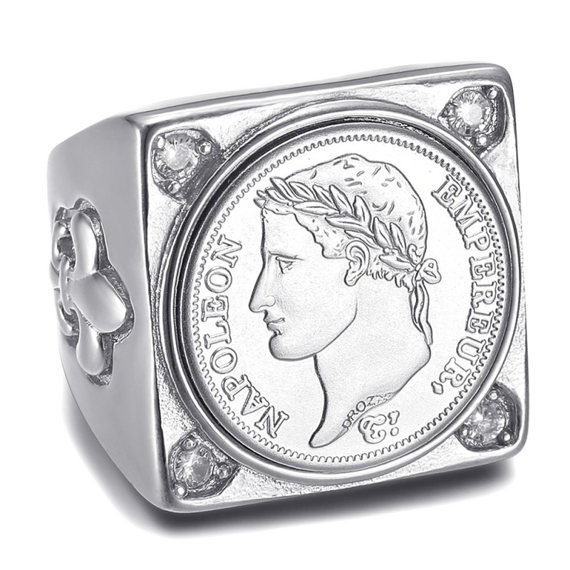 Napoleon 1er ring square Stainless steel Silver 4 Diamonds27843