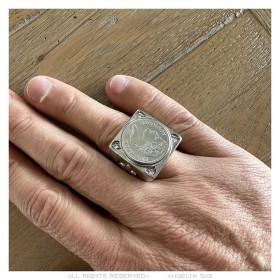 Ring Napoleon I., quadratisch Edelstahl Silber 4 Diamanten27847