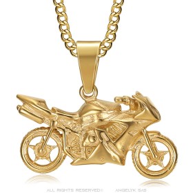 Pendentif moto sportive Acier inoxydable Or Chaîne 60cm27909