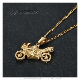 Pendentif moto sportive Acier inoxydable Or Chaîne 60cm27911