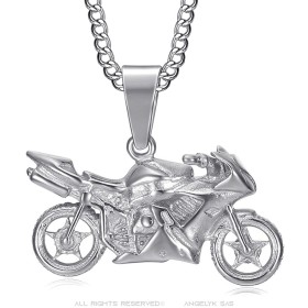 Pendentif moto sportive Acier inoxydable Argent Chaîne 60cm27921