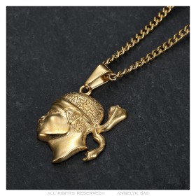 copy of Large Corsican Pendant Head of Moor Corsica Steel Gold27934