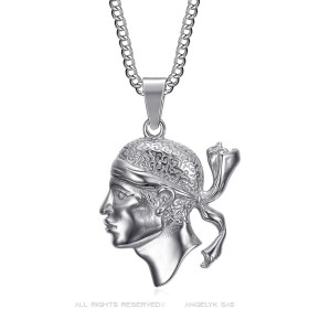 Corsican Moor's Head Pendant in Stainless Steel Silver Finish27945