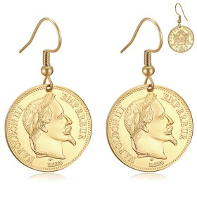 Earrings Napoleon 3 Stainless steel 20 Francs gold27991