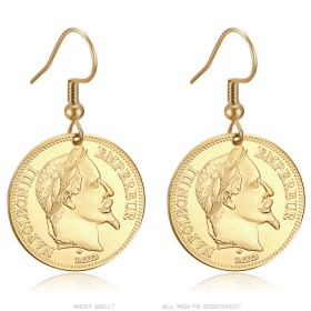 Earrings Napoleon 3 Stainless steel 20 Francs gold27992