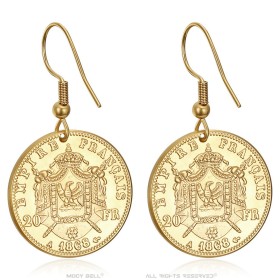 Boucles d'oreilles Napoléon 3 Acier inoxydable Or 20 Francs27993