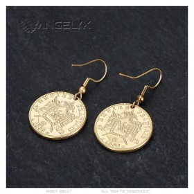 Boucles d'oreilles Napoléon 3 Acier inoxydable Or 20 Francs27995