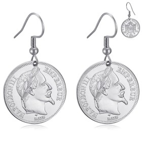 Earrings Napoleon 3 Stainless steel Silver 20 Francs28005