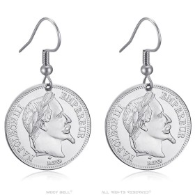 Boucles d'oreilles Napoléon 3 Acier inoxydable Argent 20 Francs28006