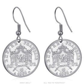 Boucles d'oreilles Napoléon 3 Acier inoxydable Argent 20 Francs28007