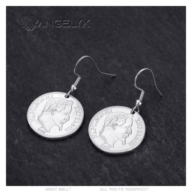 Boucles d'oreilles Napoléon 3 Acier inoxydable Argent 20 Francs28008