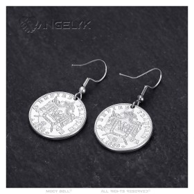 Boucles d'oreilles Napoléon 3 Acier inoxydable Argent 20 Francs28009