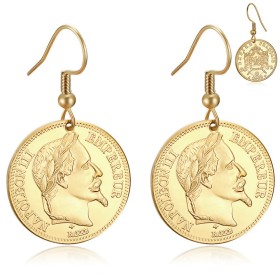 Boucles d'oreilles Napoléon 3 Acier inoxydable Or 20 Francs28063