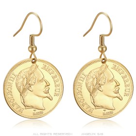 Earrings Napoleon 3 Stainless steel 20 Francs gold28064