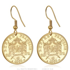 Boucles d'oreilles Napoléon 3 Acier inoxydable Or 20 Francs28065