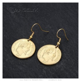 Boucles d'oreilles Napoléon 3 Acier inoxydable Or 20 Francs28066