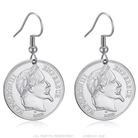 Earrings Napoleon 3 Stainless steel Silver 20 Francs28071