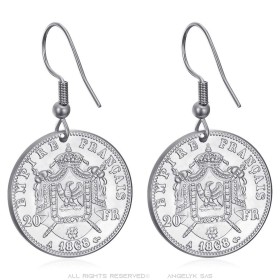 Boucles d'oreilles Napoléon 3 Acier inoxydable Argent 20 Francs28072