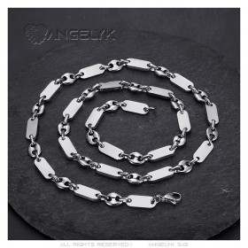 Coffee bean and alternating flat mesh necklace Silver stainless steel28123