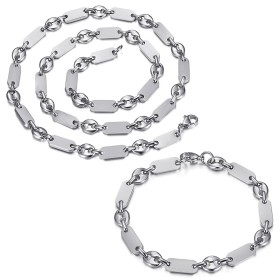 Baptiste Grain de Café Stainless Steel Silver Necklace and Bracelet Set28186