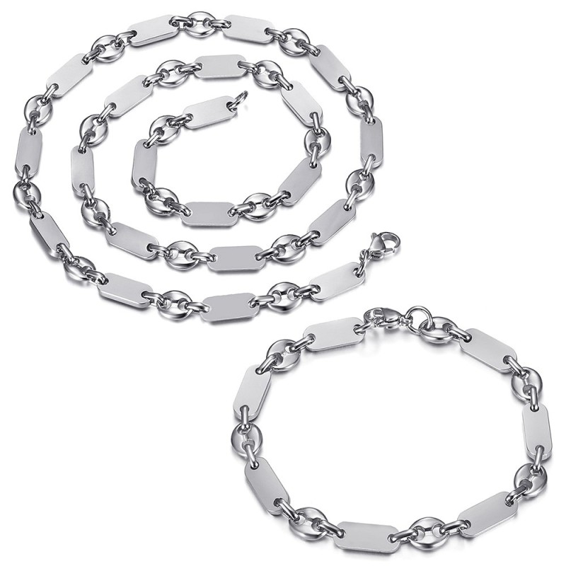 Ensemble Collier et Bracelet Baptiste Grain de Café Acier inoxydable Argenté28186