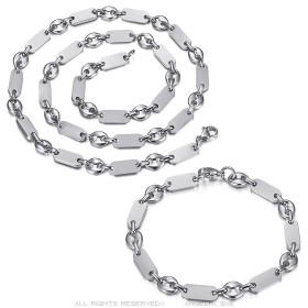 Baptiste Grain de Café Stainless Steel Silver Necklace and Bracelet Set28187