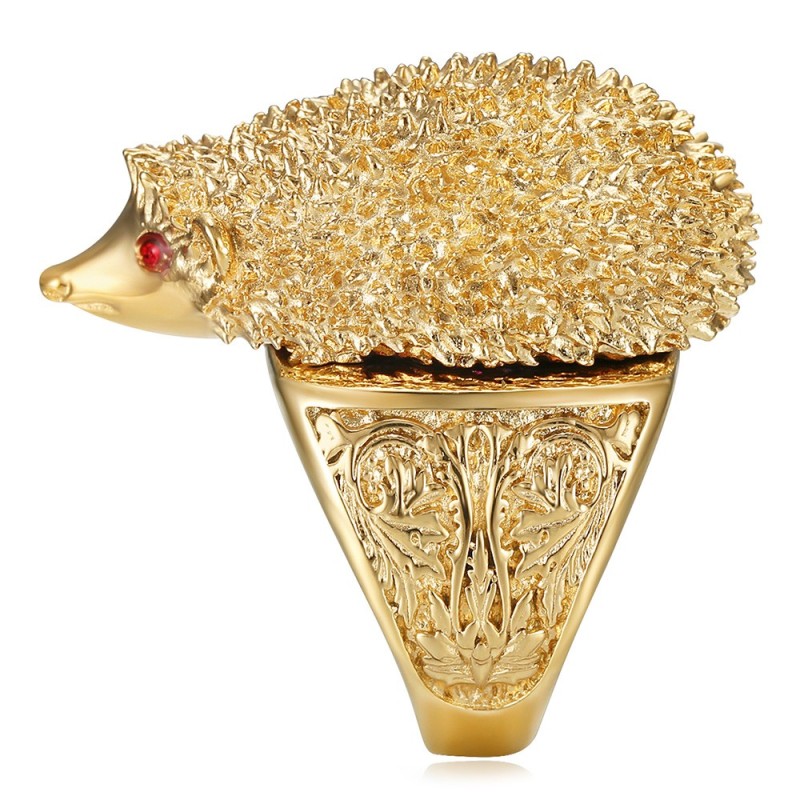 Niglo Hedgehog Gypsy Ring Stainless Steel Red Ruby Gold28207