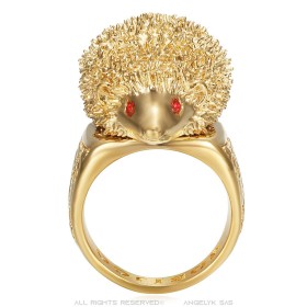 Niglo Hedgehog Gypsy Ring Stainless Steel Red Ruby Gold28208