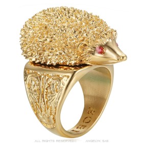 Niglo Hedgehog Gypsy Ring Stainless Steel Red Ruby Gold28209