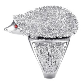 Bague Niglo Hérisson Gitan Acier inoxydable Argent Rubis Rouge28253