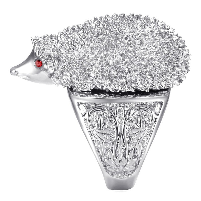 Ring Niglo Igel Gitan Edelstahl Silber Rubin Rot28253