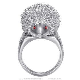 Ring Niglo Hedgehog Gipsy Stainless Steel Silver Ruby Red28254