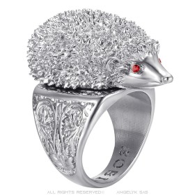 Niglo Erizo Anillo Gitano Acero Inoxidable Plata Rubí Rojo28255