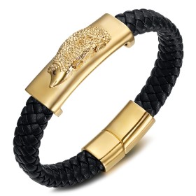 Bracelet niglo Cuir noir tressé Acier inoxydable Doré Or Homme28276