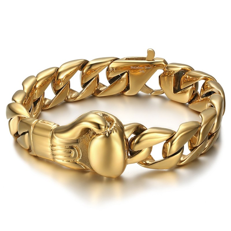 Boxing glove bracelet 21cm 95gr Men Stainless steel Gold28288