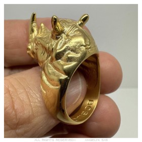 Anello con Castone di anello di Testa da Rhino Acciaio Oro28296